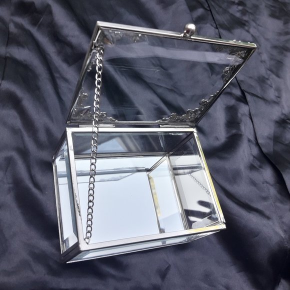 Glass Display Box Silver Metal Trim Beveled - Picture 3 of 7